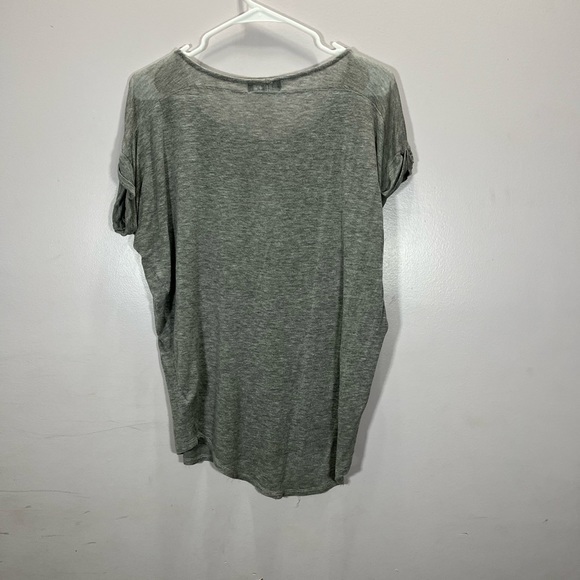 Luxe Boutique Women’s Light Heathered Grey Semi Sheer Short Sleeve Blouse - Picture 7 of 9